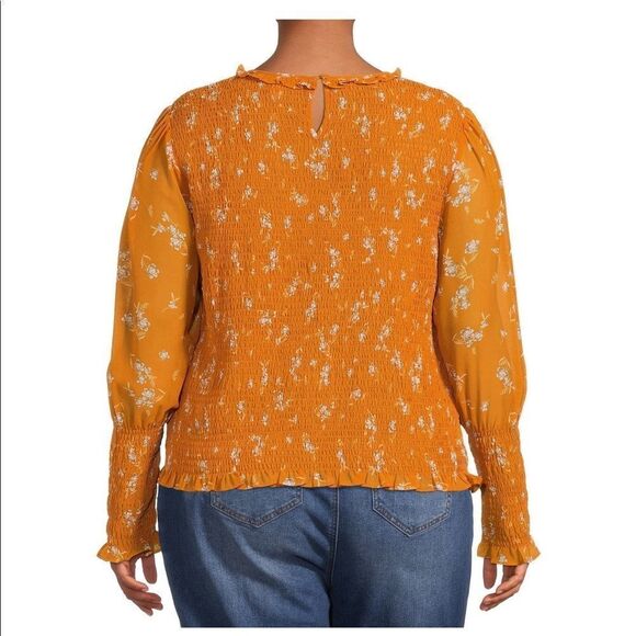 Women’s Plus Size Smocked Long Sleeves Blouse Top - Picture 4 of 8